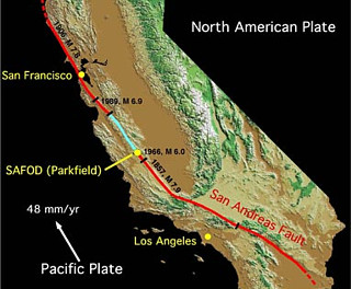 Mappa Faglia di Sant Andrea - California USA